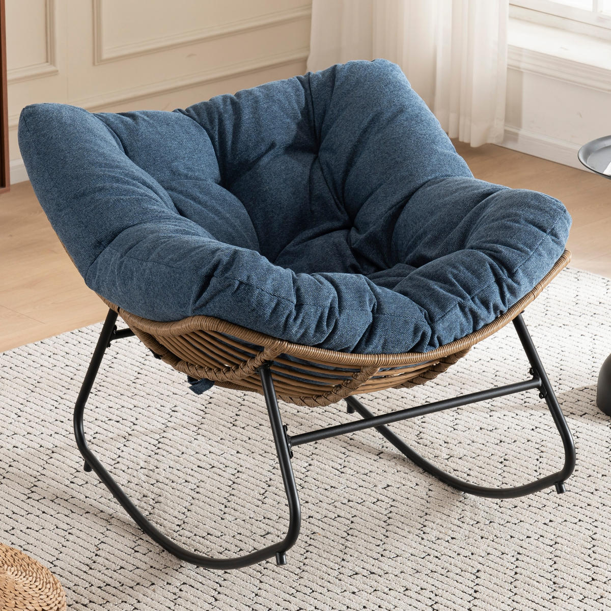 SCHAUKELSTUHL Blau Chenille, Metallrahmen - Blau, Textil (107/83/95cm) - Oxeza