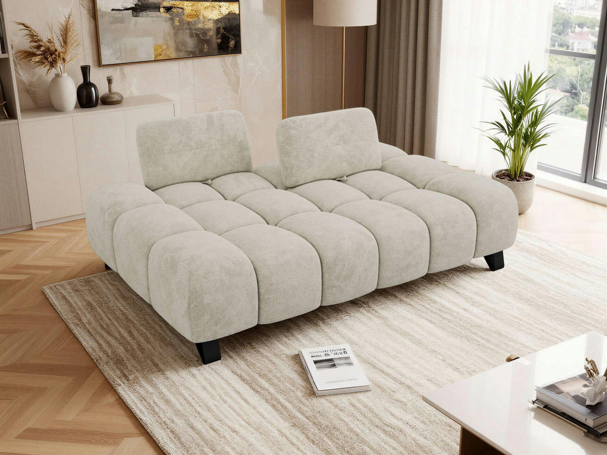 3-SITZER-SOFA NERANO - Creme Schenille - Creme/Schwarz, Textil/Metall (220/88/146cm) - MKS