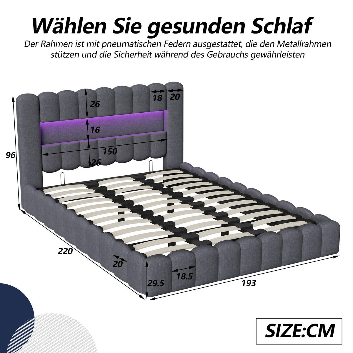POLSTERBETT 180x200 cm mit hydraulischem Stauraum und USB-Anschlüssen, Leinen, Grau - Grau, Holz/Metall (180/200cm) - PARAFTA HOME