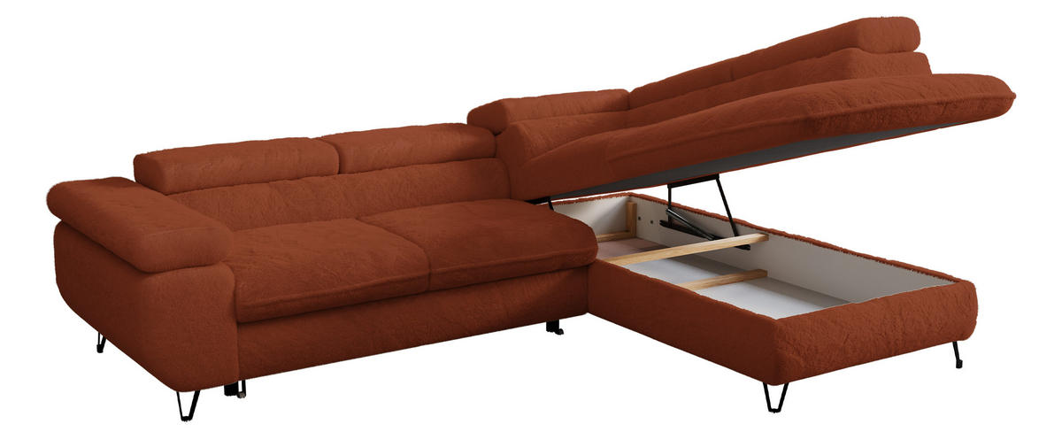 ECKSOFA PETER L Orange Plüsch - Rechts Seite - Schwarz/Orange, Textil/Metall (273/208cm) - MKS