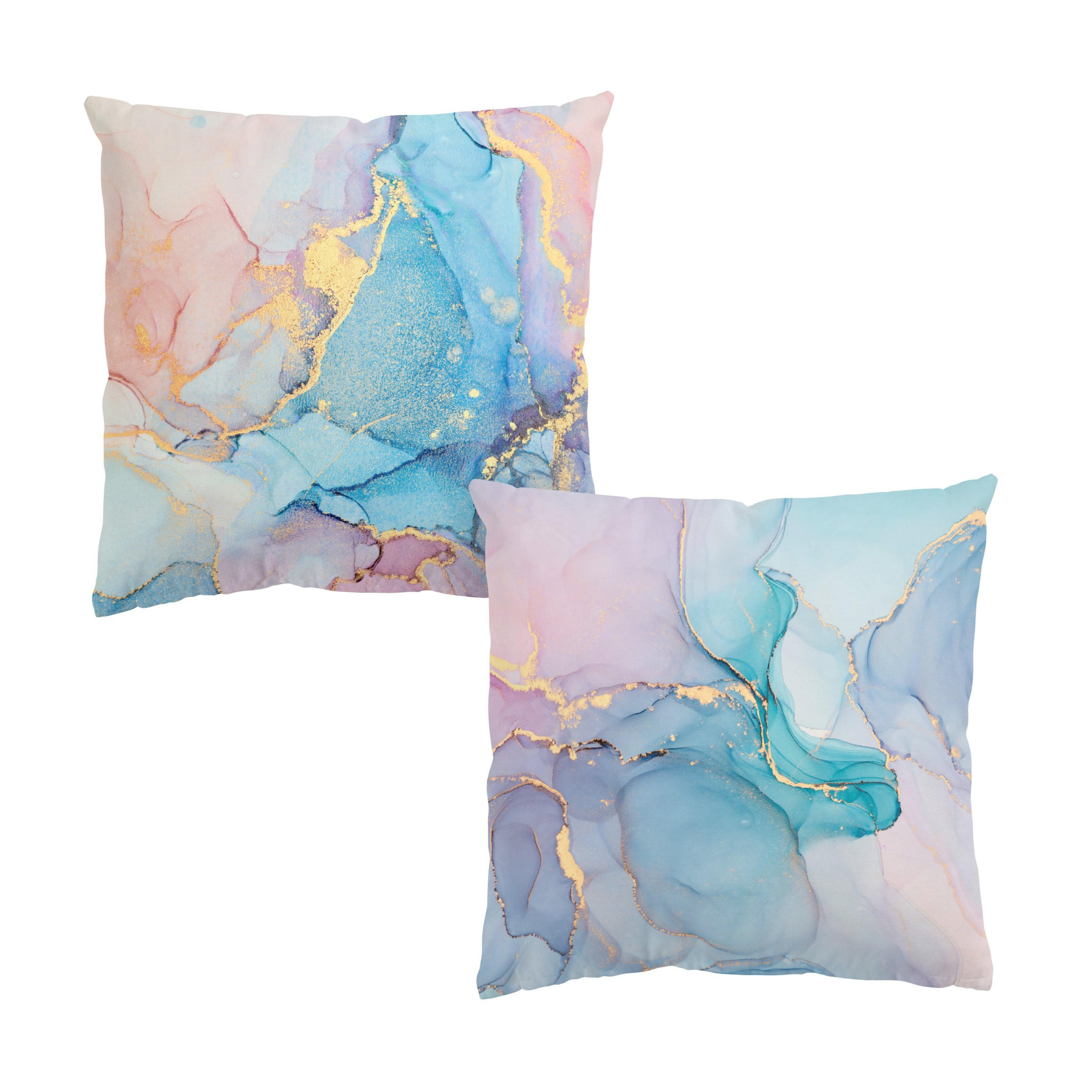 DEKOKISSEN 2er-Set Aquarell Pastell mit Gold Duo 50/50 cm - Türkis, Textil (50/50cm) - Bilderwelten