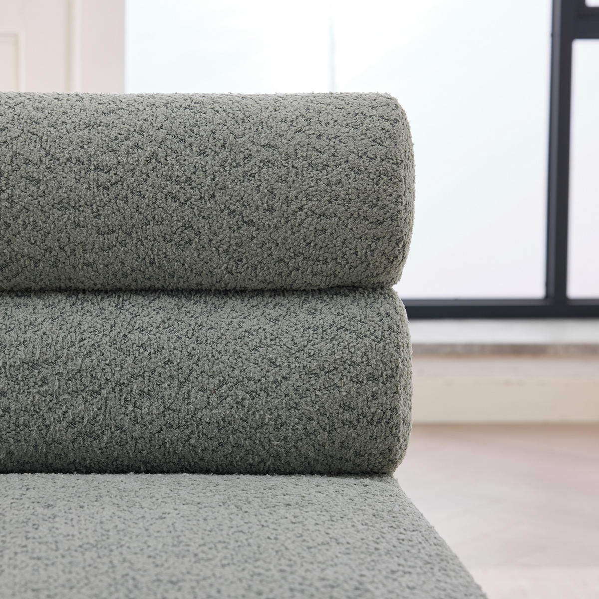 SITZBANK minimalistisch mit Bouclé-Bezug und Holzrahmen, DE-42315, Salbeigrün - Hellgrün, Holz (59/72/116cm) - ComfortXL