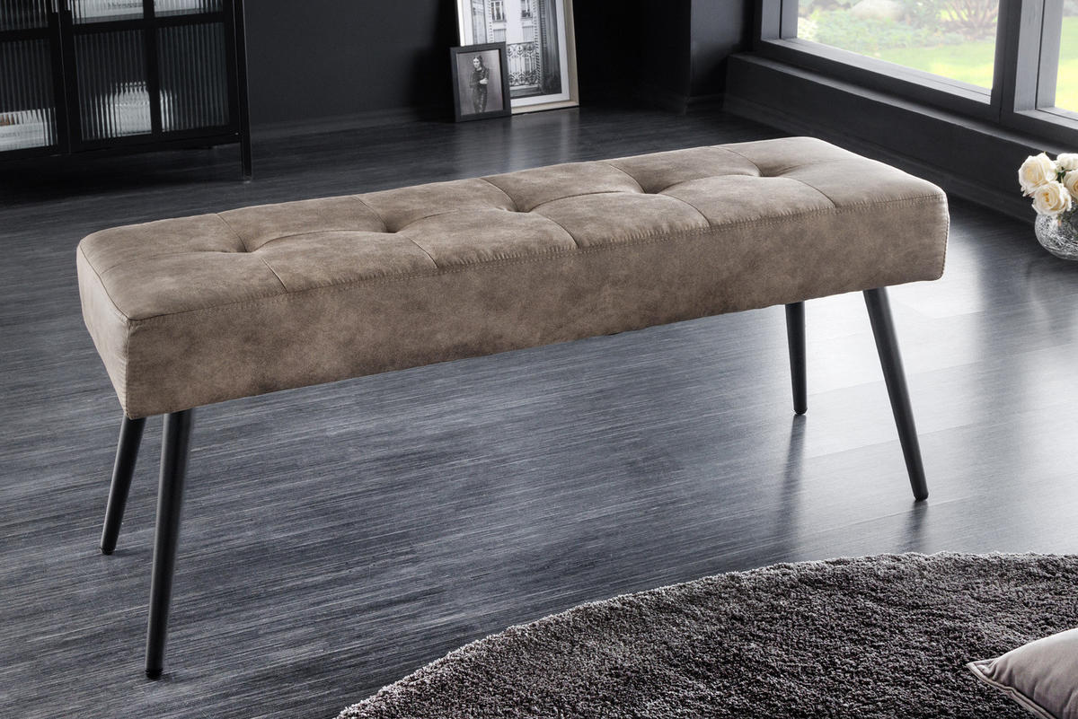 SITZBANK BOUTIQUE Microfaser Taupe 100 cm - Taupe/Schwarz, Textil/Metall (100/45/35cm) - riess-ambiente