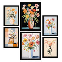 POSTER Set Mit 6 Blumenvasen A3 & A4 Schwarzer Rahmen - Schwarz, Papier (29/3cm) - Nacnic
