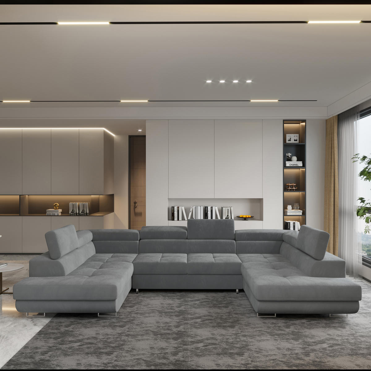 ROHOVÁ SEDAČKA RAGGIO šedá - šedá/stříbrná, kov/dřevo (336/202cm) - MASSENO