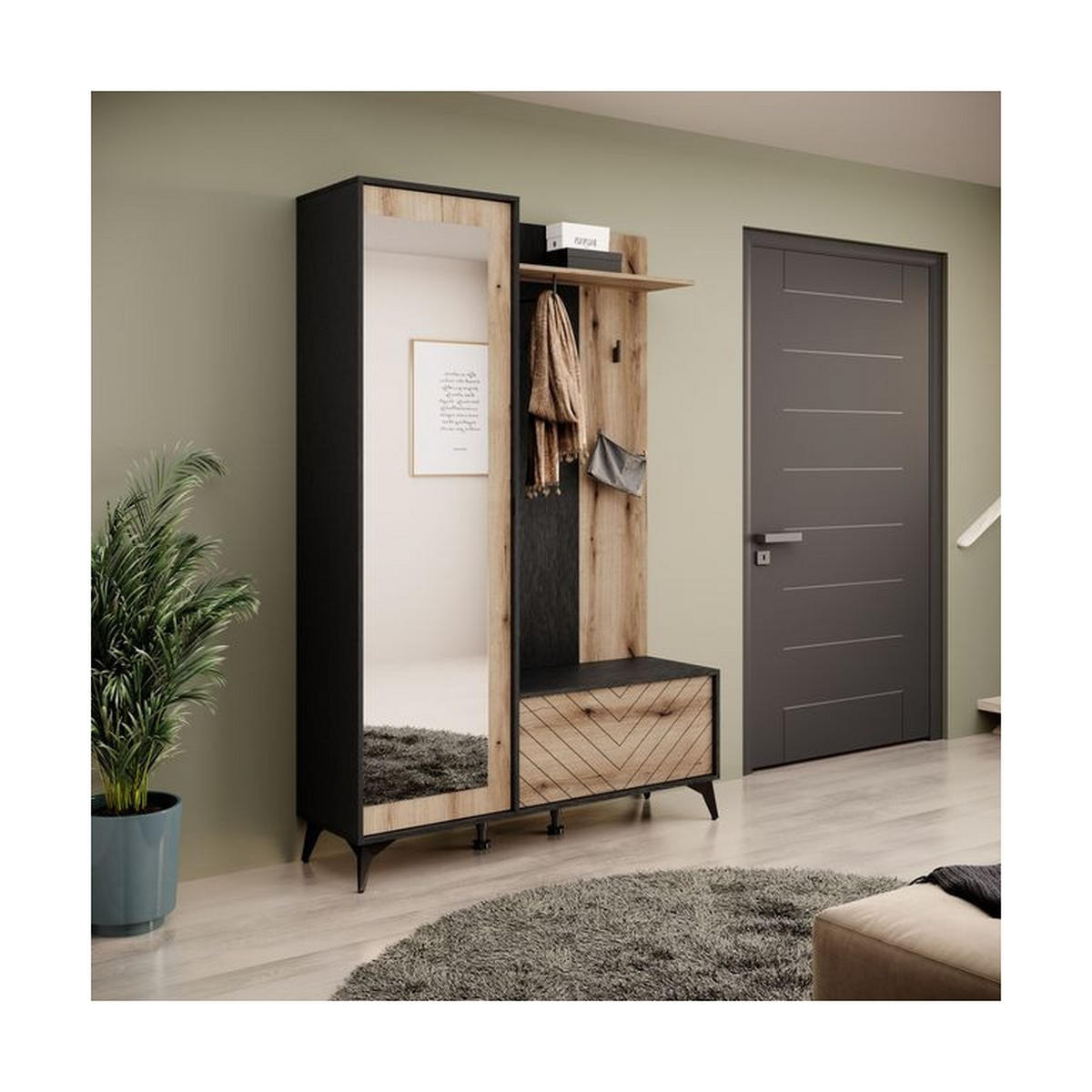 GARDEROBE 134 cm Diamond – Artisan Eiche / Schwarz – GF-MOB14 - Eichefarben, Holzwerkstoff (134/197/39cm) - hi-markt