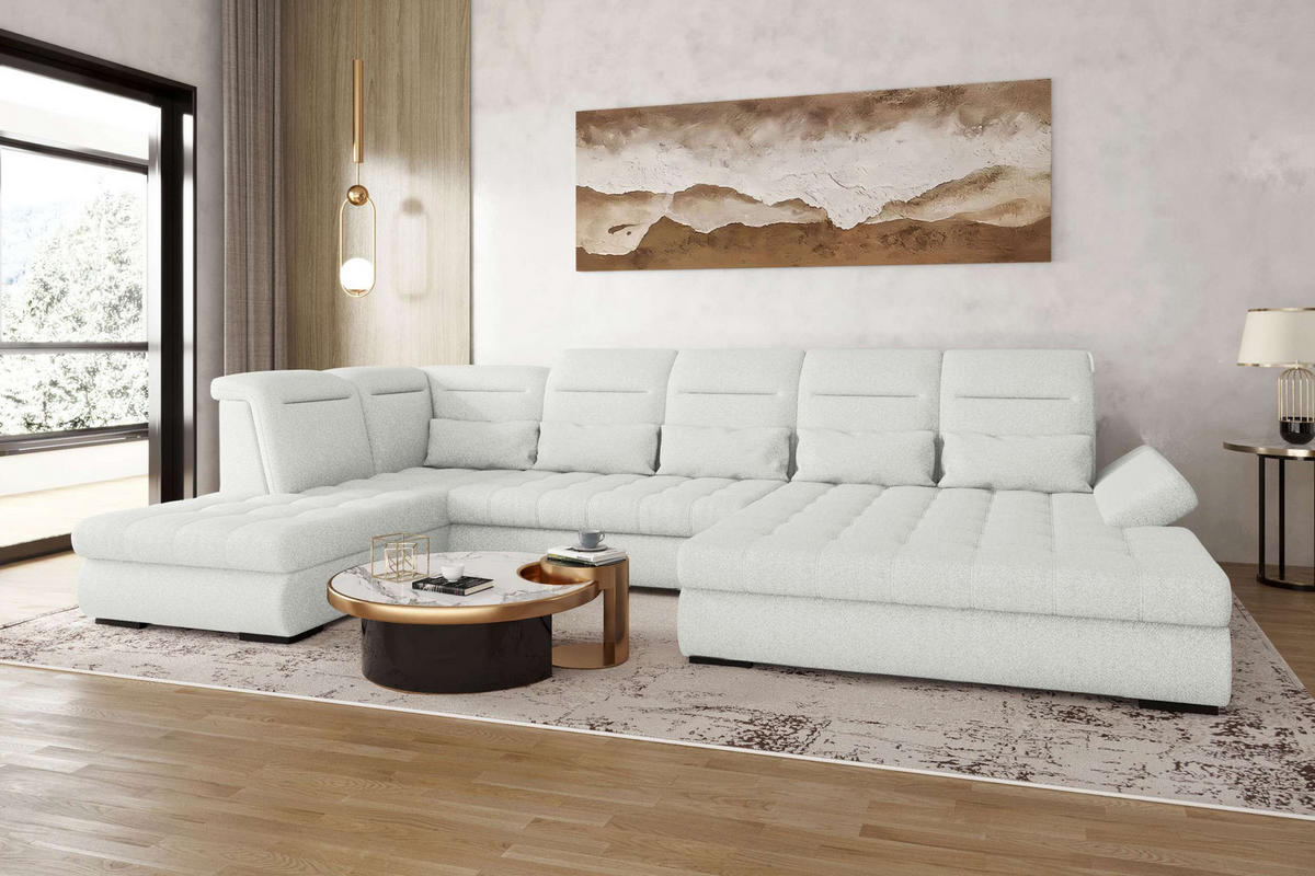 WOHNLANDSCHAFT Toscana Strukturstoff inkl. Schlaffunktion - Creme, Textil (358/87/208cm) - 99rooms