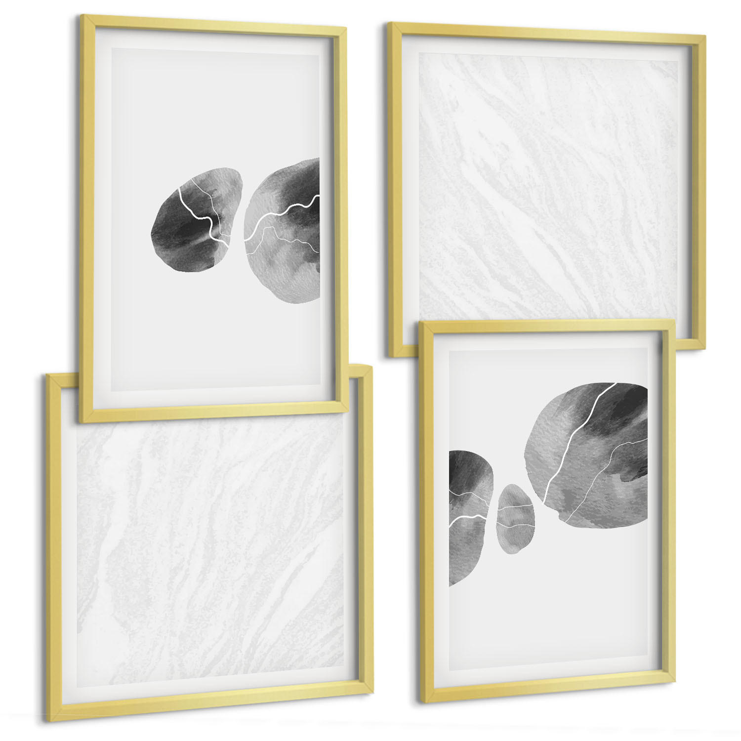 BILDER SET 4er Set - 50x50 cm & 40x60 cm Goldrahmen - Abstrakte Kunst, Farbspritzer - Goldfarben, Kunststoff (50/50cm) - TULUP