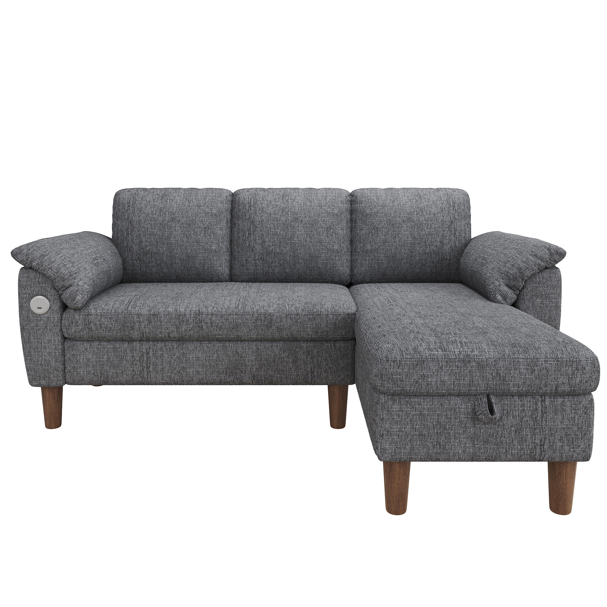 ECKSOFA 181/125/88 cm Hellgrau mit Stauraum-Chaiselongue und USB/Type-C-Ladeanschluss - Hellgrau, Textil (181/125cm) - Oxeza