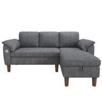 ECKSOFA 181/125/88 cm Hellgrau mit Stauraum-Chaiselongue und USB/Type-C-Ladeanschluss - Hellgrau, Textil (181/125cm) - Oxeza