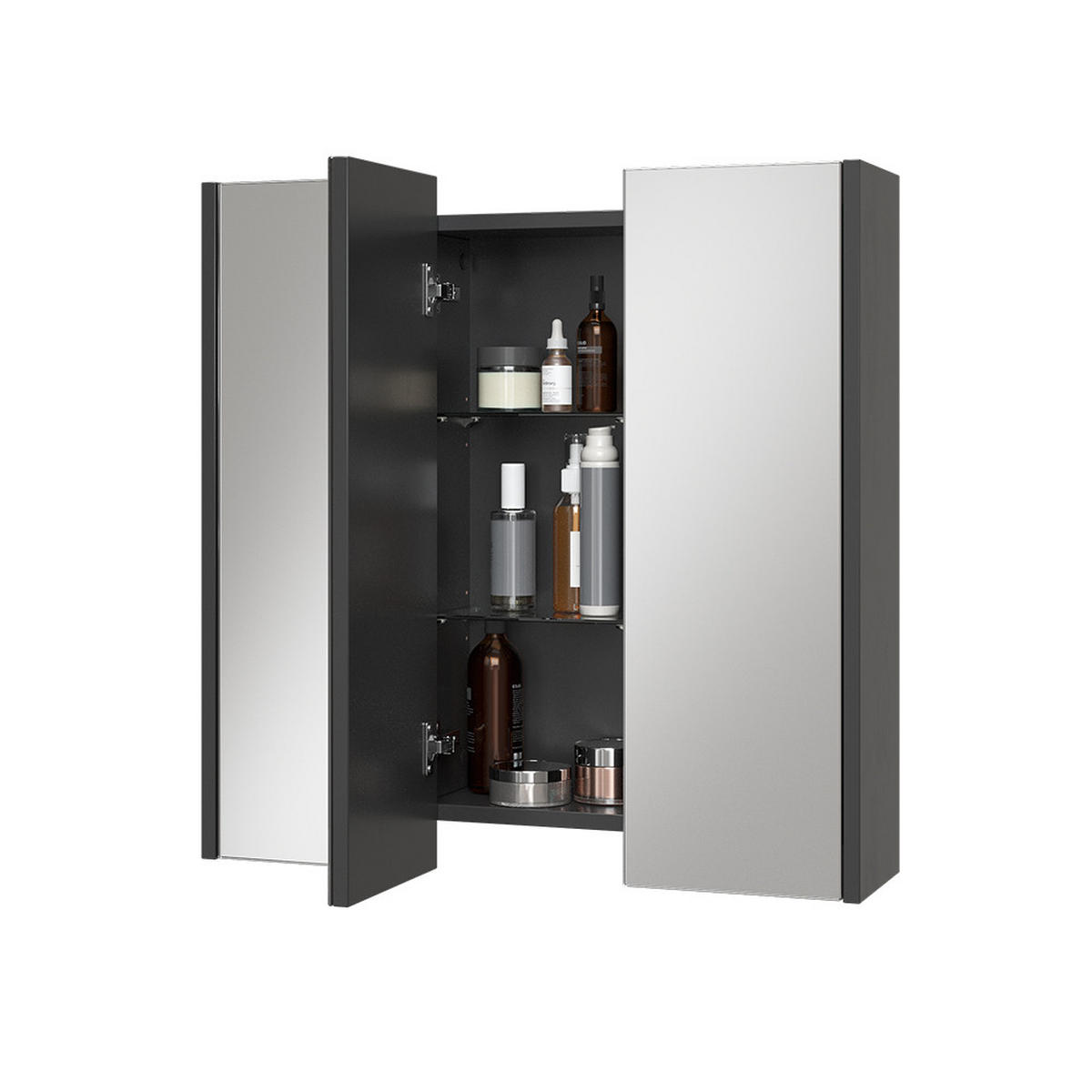 BADSPIEGELSCHRANK Majest Anthrazit 67.4 x 68 cm mit 3 Spiegeltüren - Anthrazit, Holzwerkstoff (67.4/68/17cm) - Vicco