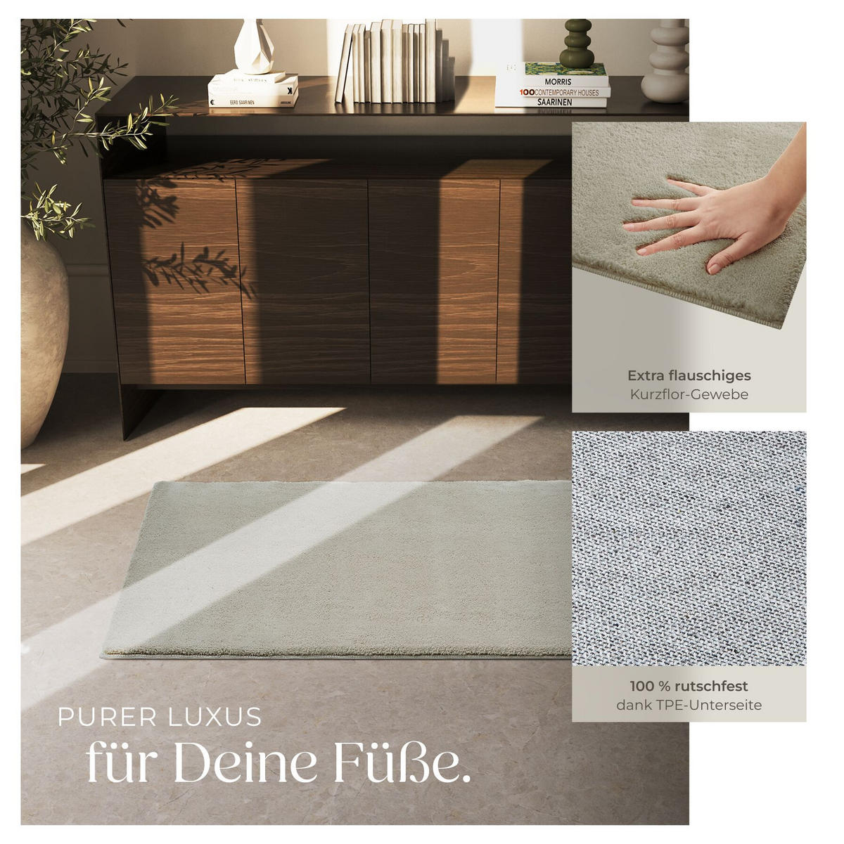 KURZFLORTEPPICH Soft Zone, rutschfeste Unterseite, Sand - Sandfarben, Textil (150/80cm) - tectake