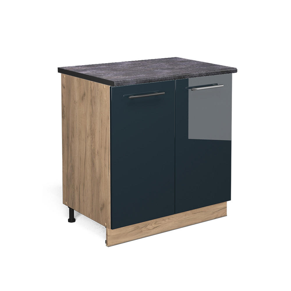 UNTERSCHRANK Fame-Line Dunkelblau Hochglanz 80 cm mit Regal AP Anthrazit - Eiche Wotan/Dunkelblau, Holzwerkstoff (80/82/60cm) - Vicco