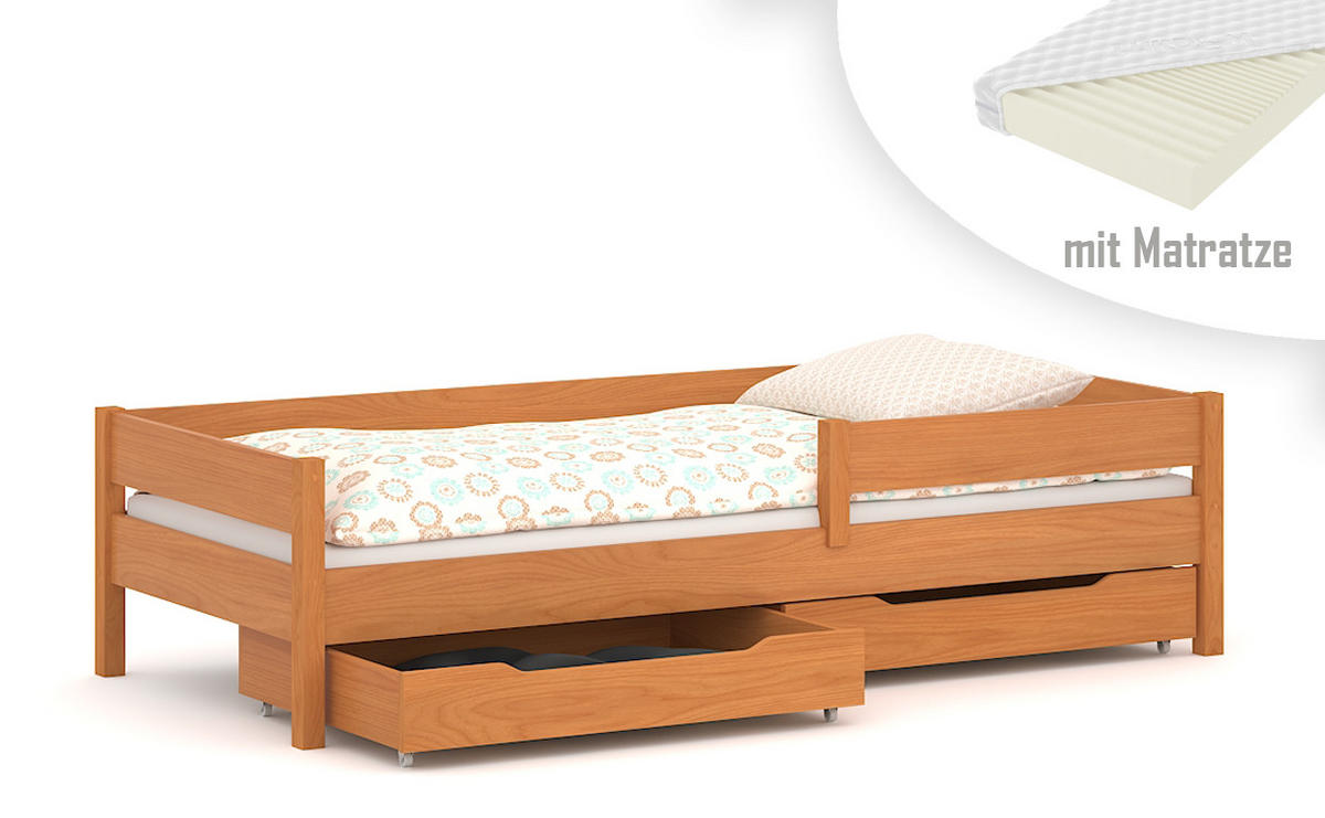 KINDERBETT Mix 200x90 teak mit Schubladen und Matratze - Braun, Holzwerkstoff (90/200cm)