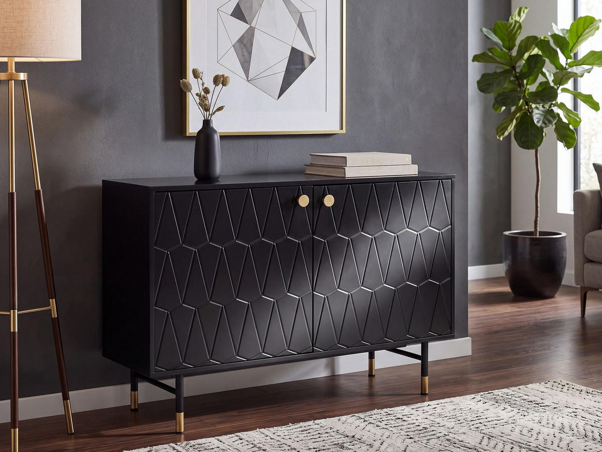 SCHRANK Schwarz Adante - Schwarz, Holzwerkstoff (120/82/40cm) - Beliani