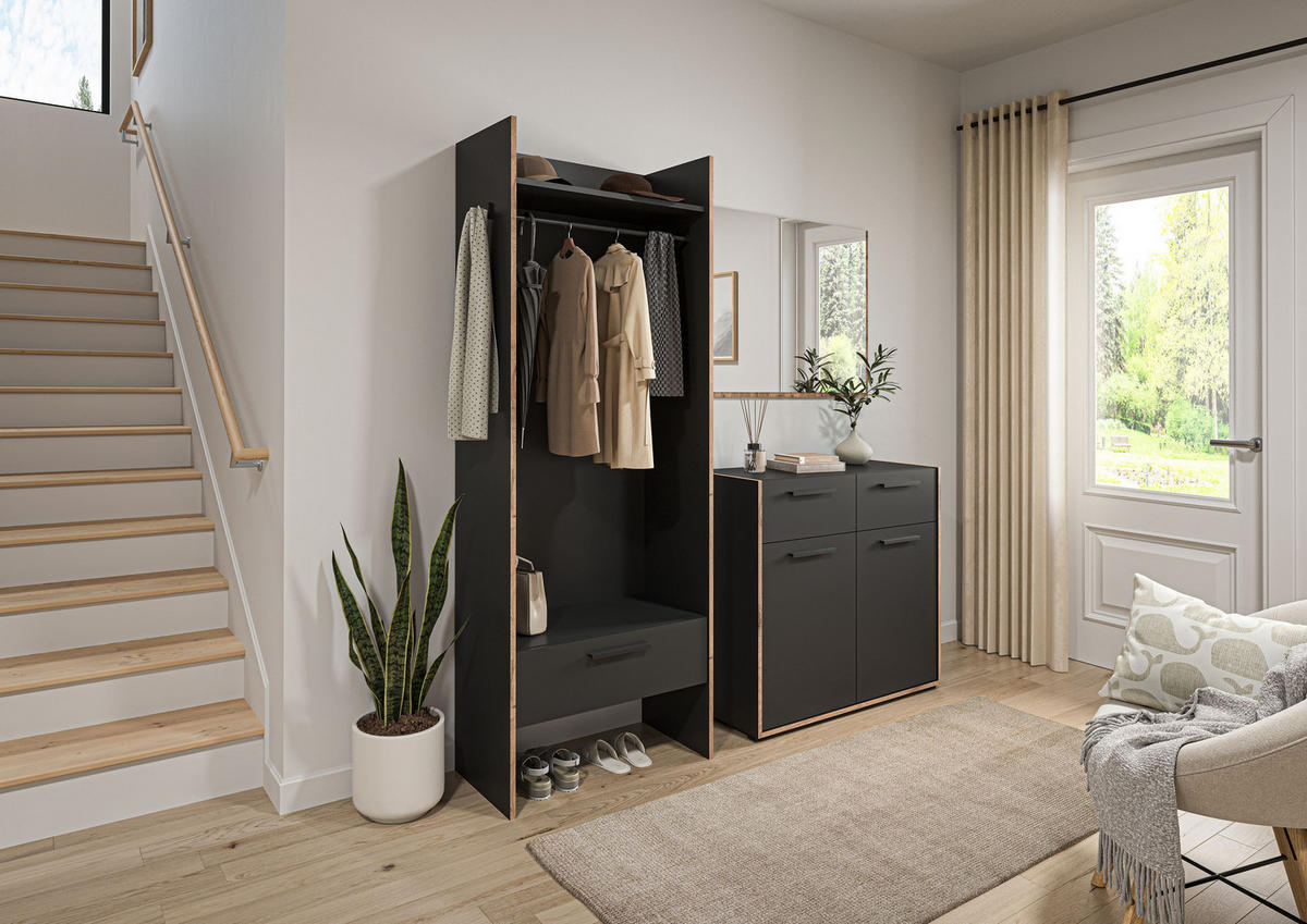 GARDEROBENSCHRANK BUENO (B/H/T: ca. 70/189/37 cm) in Basalt grau/Basalt grau - Grau, Holzwerkstoff (70/189/37cm)