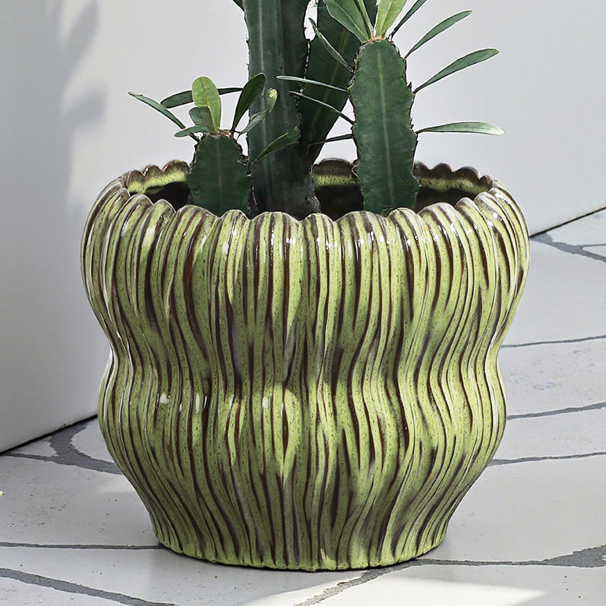 GRÜNER Keramik-Blumentopf, Durchmesser 26 cm, Höhe 24,5 cm - Grün, Keramik (25cm) - Hometopia