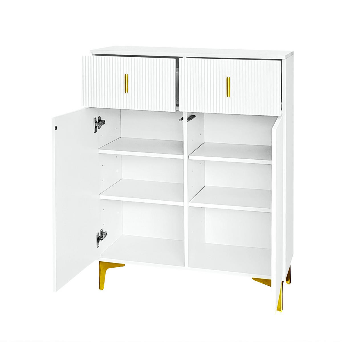 SIDEBOARD Weiß, Strukturfront, Golddekor, Schubladen - Weiß, Holz (83/101/35cm)