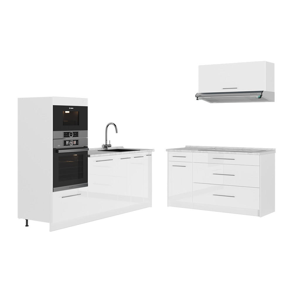 KÜCHENZEILE Fame-Line, Weiß Hochglanz/Weiß, 340 cm ohne Arbeitsplatte - Weiß Hochglanz/Weiß, Holzwerkstoff (340/153.6/51.6cm) - Vicco