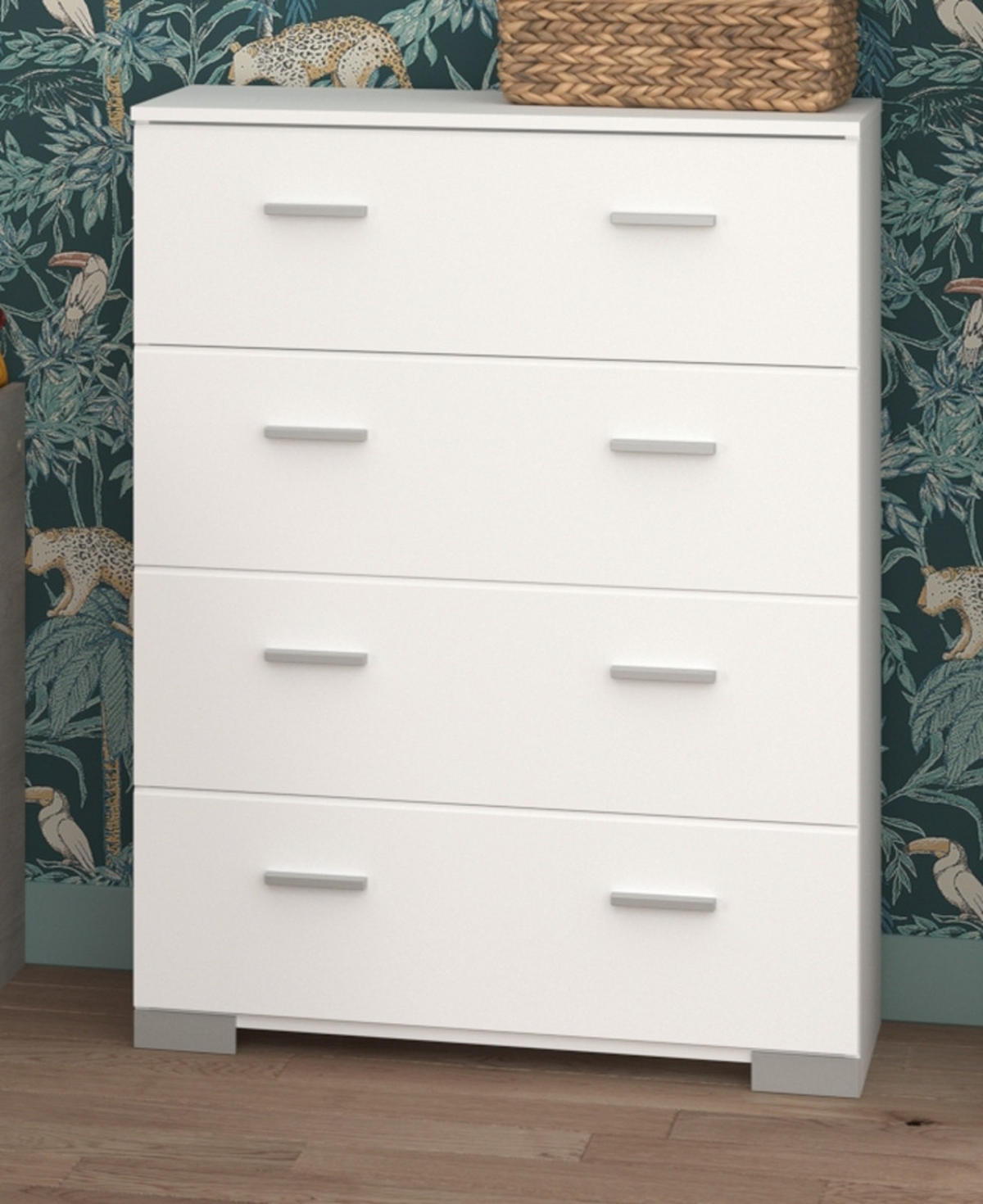 KINDERZIMMER weiß, grau, Komplett-Set mit Stauraumbett, Kommode, Kleiderschrank - Silberfarben/Weiß, Holzwerkstoff/Kunststoff (135/185/203cm) - Parisot Meuble