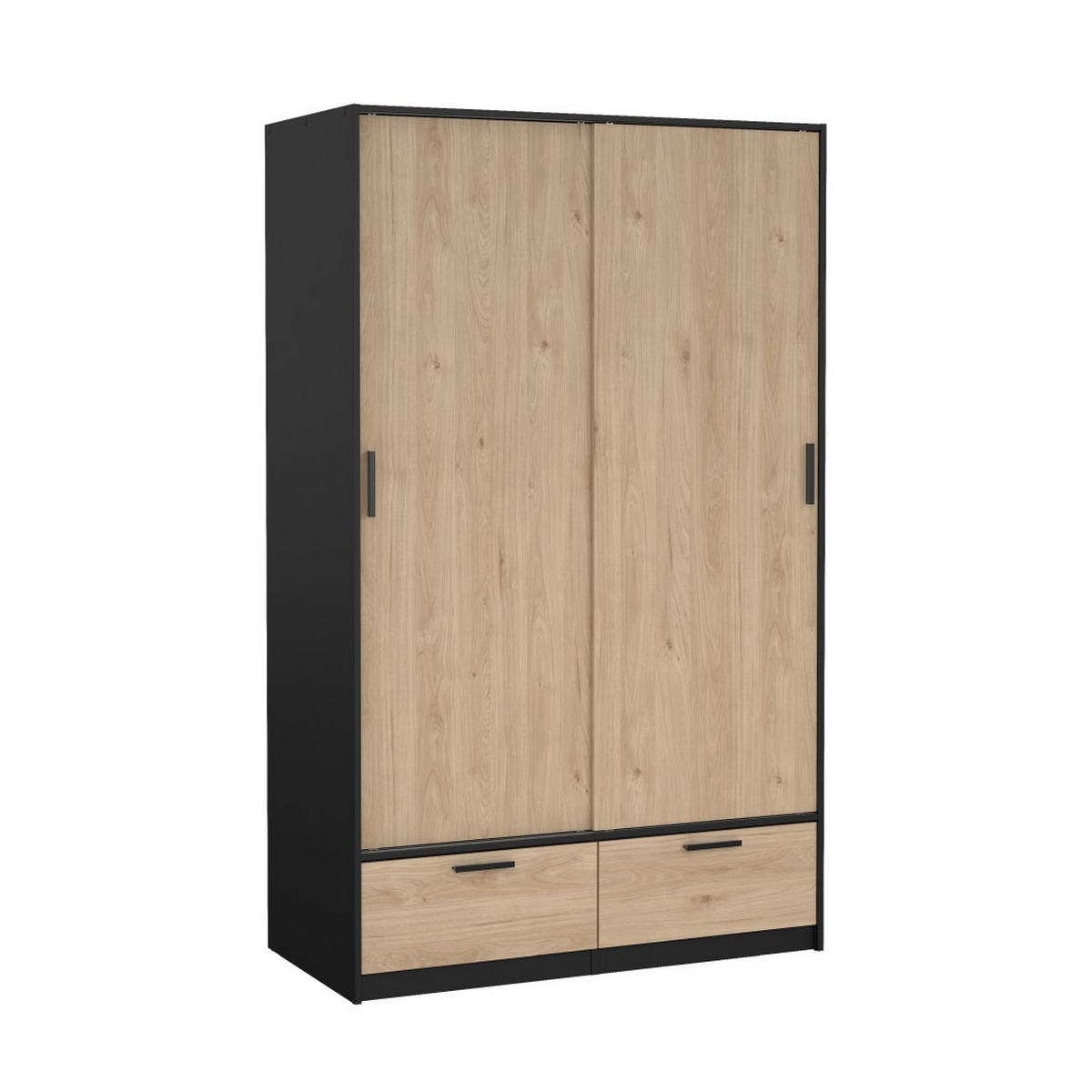 KLEIDERSCHRANK, Line, Nussbaum / Schwarz, Holzwerkstoff / Metall / Kunststoff, 122 x 61 x 201 cm - Nussbaumfarben/Schwarz, Holzwerkstoff/Metall (122/201/61cm) - ebuy24