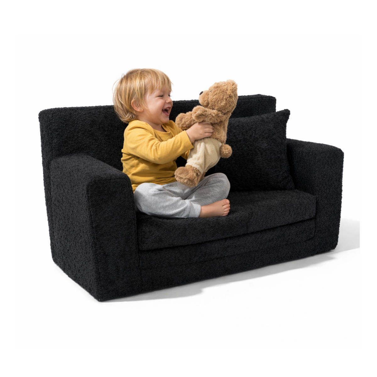 KINDERSOFA David – Stilvoller Komfort für das Kinderzimmer - In den Trendfarben - Schwarz, Textil (83/47/43cm) - Fortisline