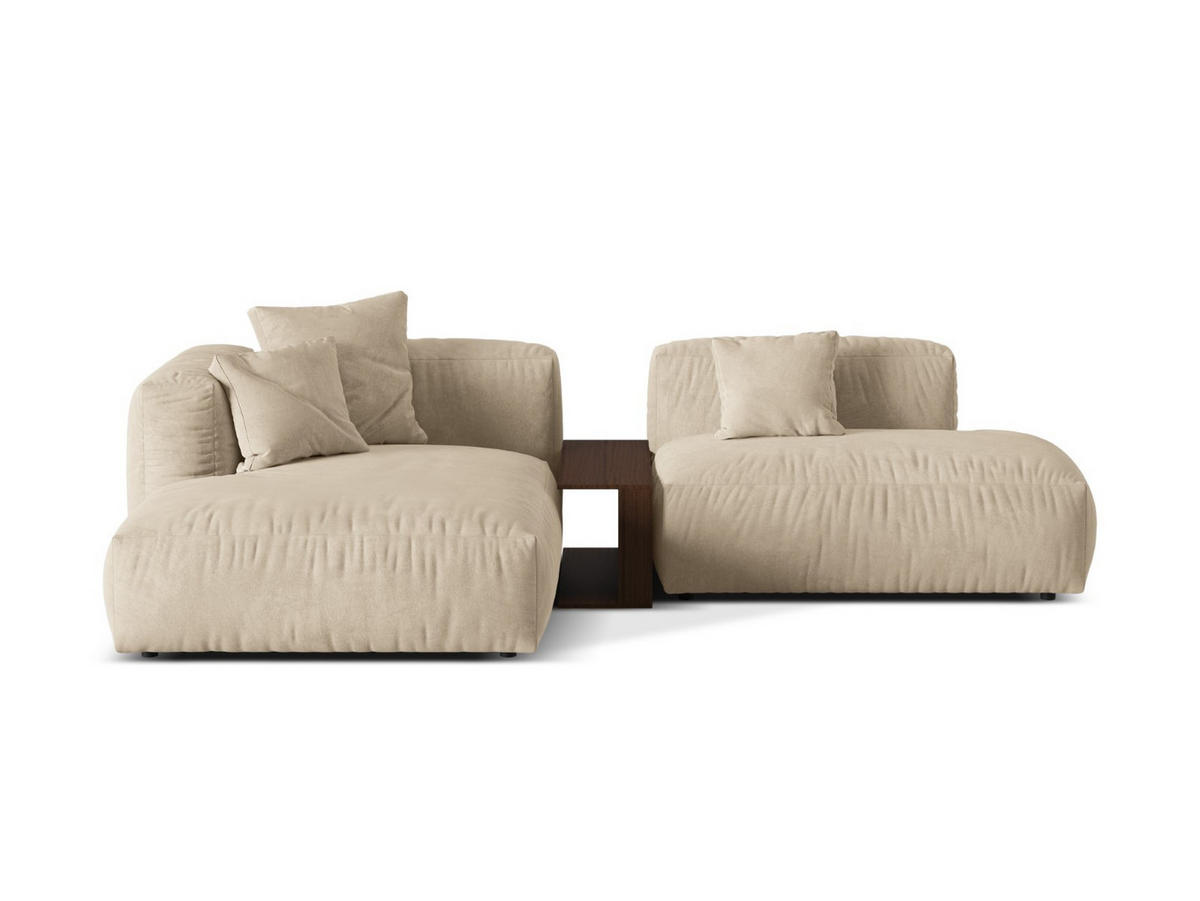 ECKSOFA modular links Martina aus Samt leichtes beige 2 Sitzplätze - Creme, Textil (176/285cm) - Micadoni