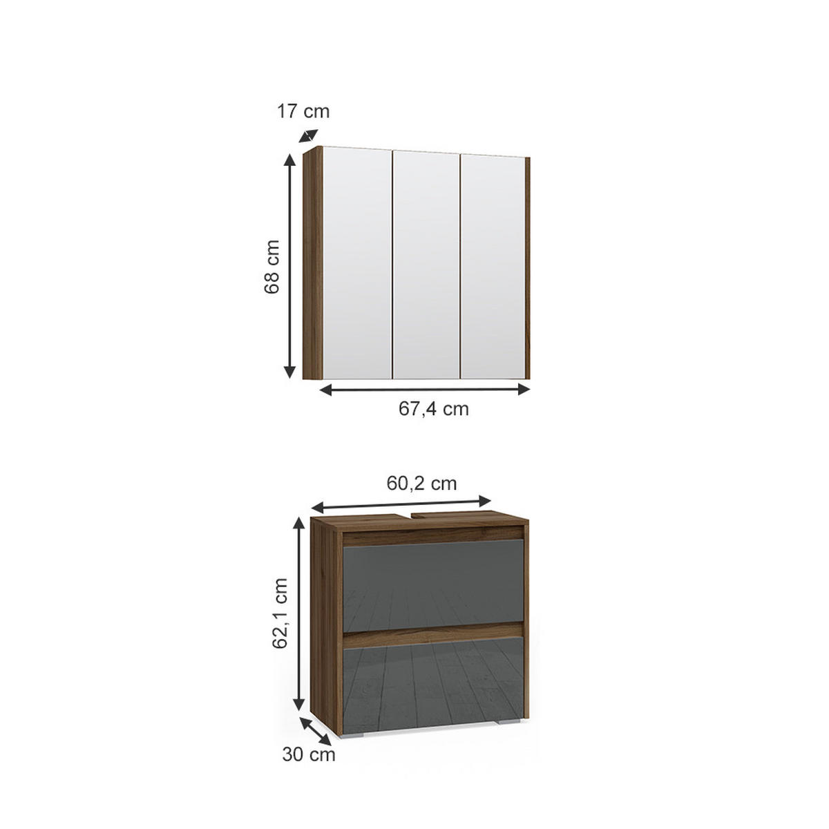 BADMÖBEL-SET Majest Anthrazit 2 Teile - Anthrazit/Walnussfarben, Holzwerkstoff (60/62/30cm) - Vicco