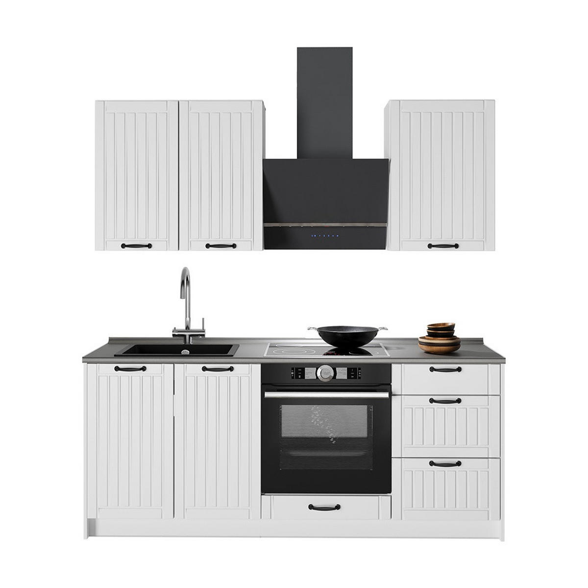 SINGLEKÜCHE Fame-Line, Weiß Landhaus/Weiß, 190 cm, AP Anthrazit - Weiß, Holzwerkstoff (190/206.8/60cm) - Vicco