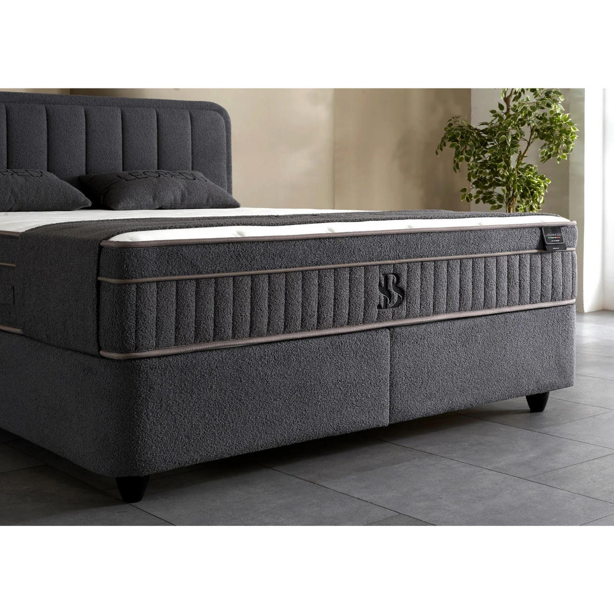 BOXBETT LEO Bett mit Matratze 180x200 - Grau, Holz (180/200cm)