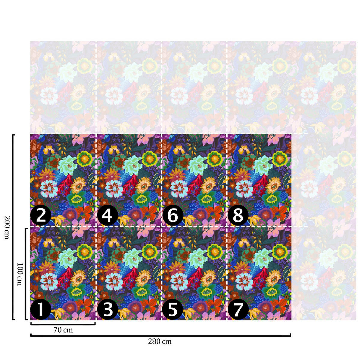 TAPETE Florale aus echtem Papier, 200x280cm, 8 Bögen - Multicolor, Papier (200/280cm) - WALLPAPERS4BEGINNERS
