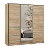SCHWEBETÜRENSCHRANK PINA 200/205/58 cm 3-türig mit Spiegel und 4 Schubladen Sonoma Eiche - Sonoma Eiche, Holzwerkstoff (200/205/58cm) - MASSENO