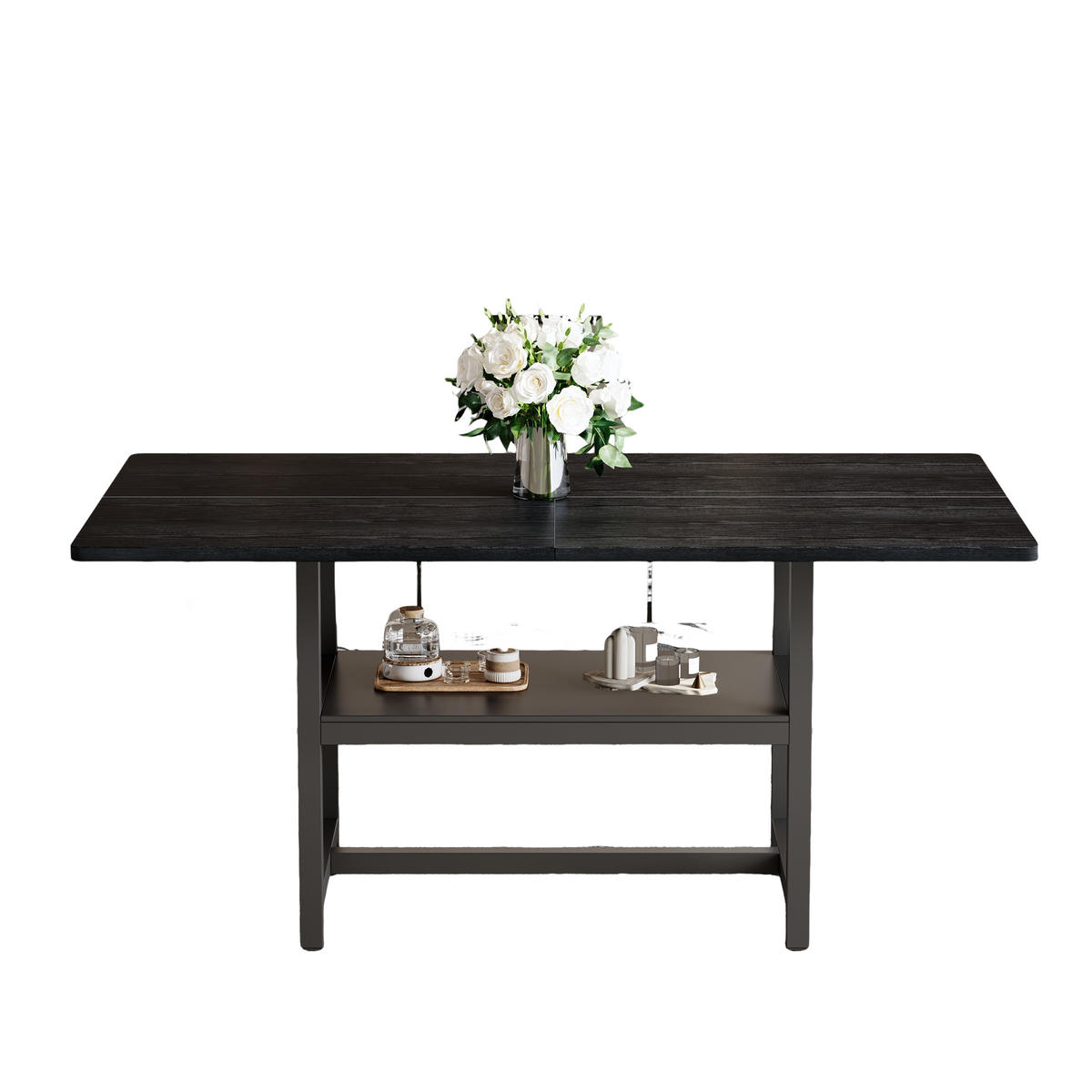 ESSTISCH Schwarz mit multifunktionalem Ablagefach 160/90/76 cm - Schwarz, Holz (90/160/76cm) - Oxeza