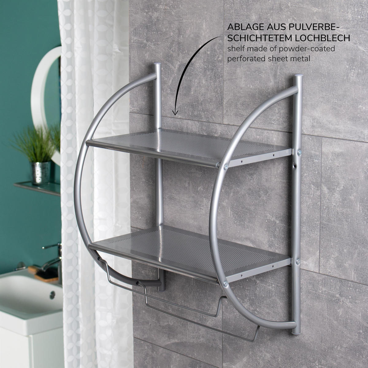 BADEZIMMERREGAL, grau, Metall - Grau, Metall (44.5/54.5/25cm) - bremermann