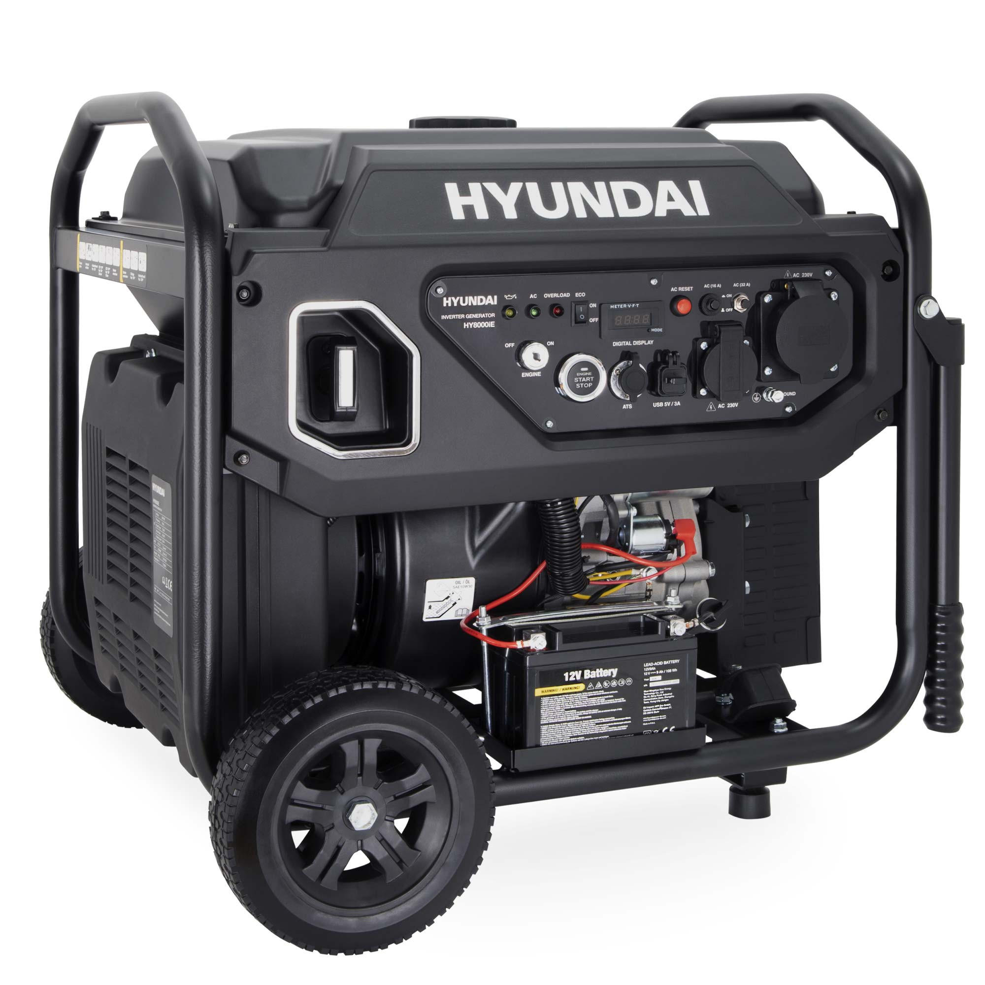 INVERTER-GENERATOR HY8000iE (8.0 kW, E-START, 2 x 230V, ECO-Modus) - Schwarz, Metall (63.5/52.5/56.8cm) - HYUNDAI