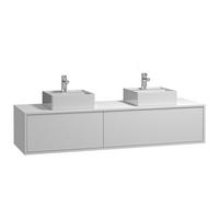 DOPPELWASCHTISCH - 150cm x 47cm - Holzspan - weiß - ISAURE - Weiß, Holz (150/32/47cm) - Vente-Unique