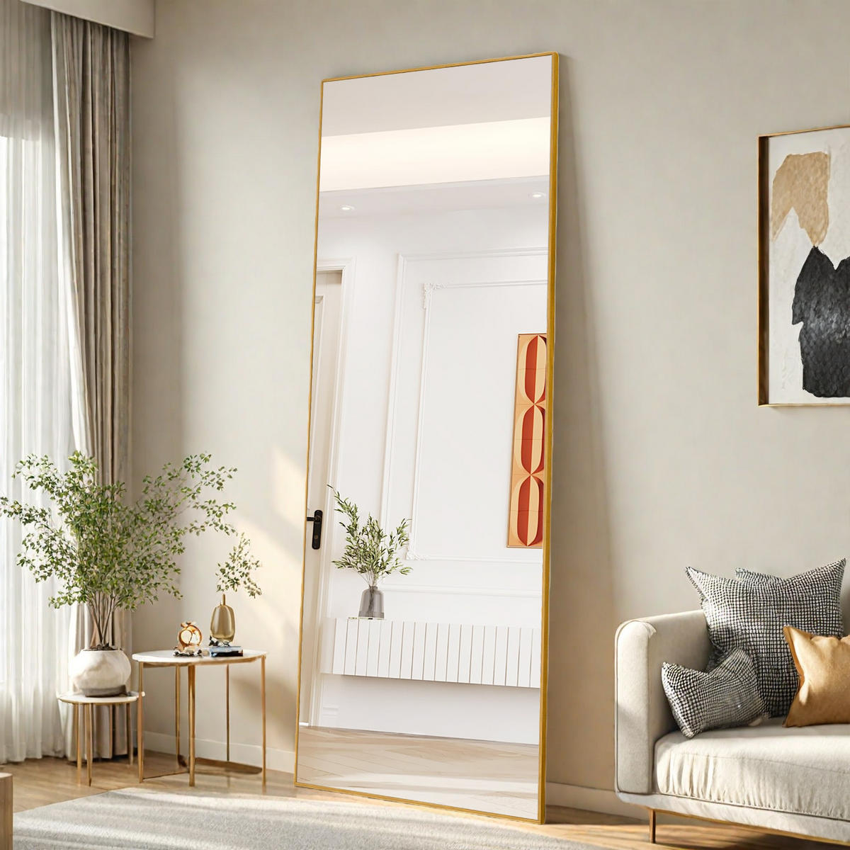 STEHSPIEGEL 54x164cm Gold Aluminiumrahmen Rechteckig Freistehend - Gelb, Glas (2/164/54cm) - SHOPENTRA