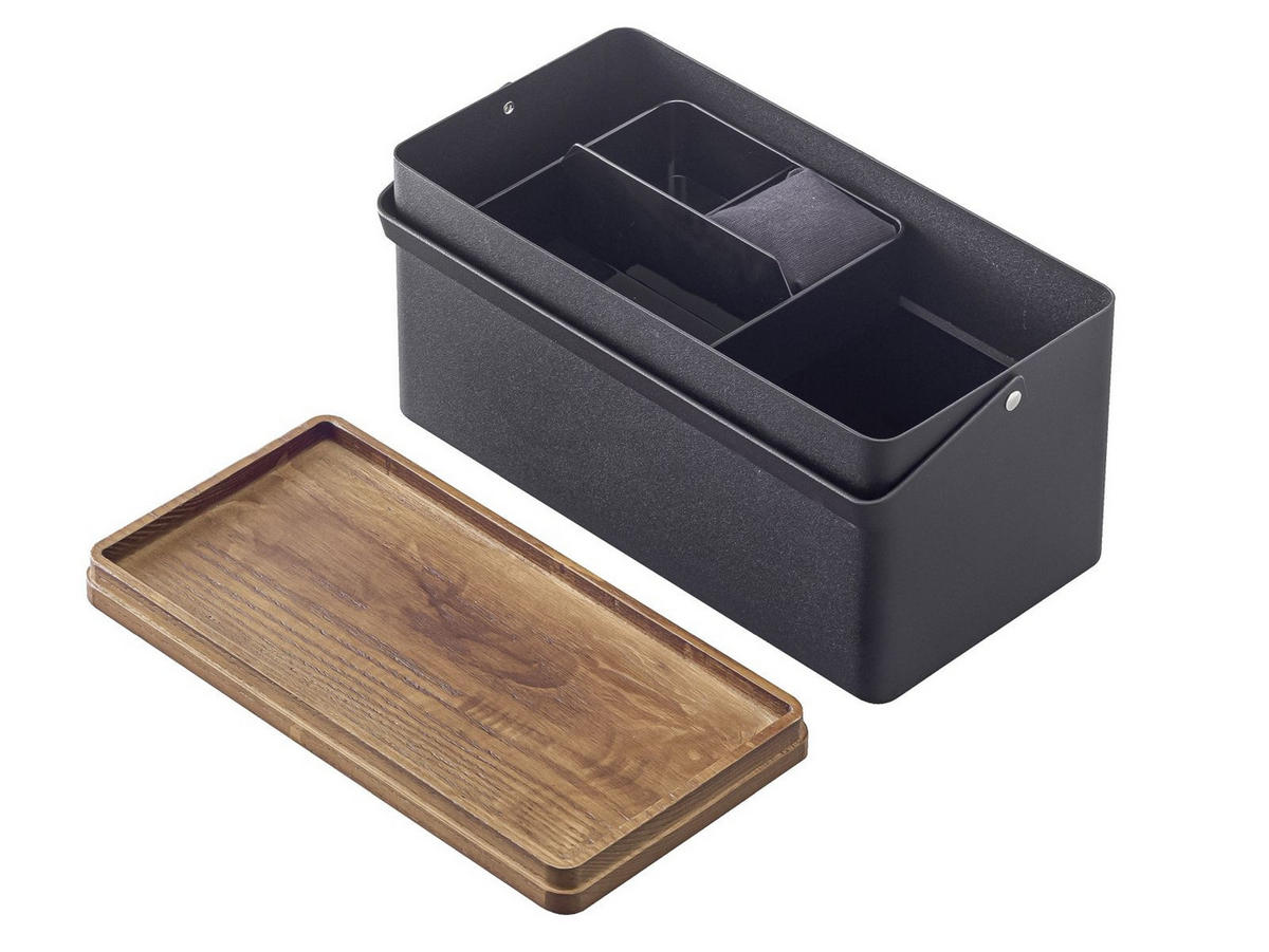 NÄHKASTEN Tower schwarz 27/13/14 cm - Schwarz, Holz/Metall (14/27cm) - Yamazaki