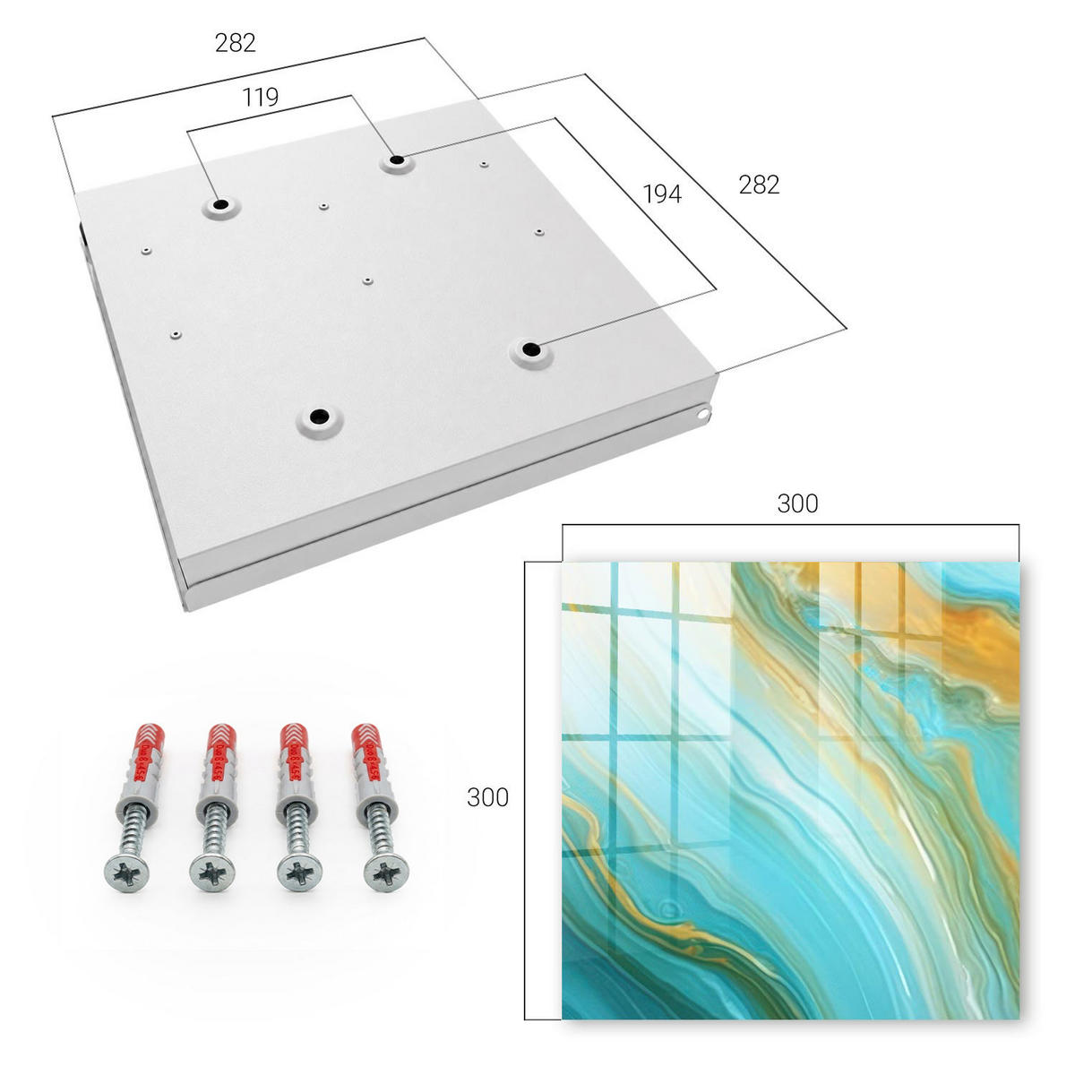 SCHLÜSSELBOX Weiß 30x30 cm – Türöffnung nach rechts - Bunte Wellen - Türkis, Metall (30/30/5cm) - TULUP