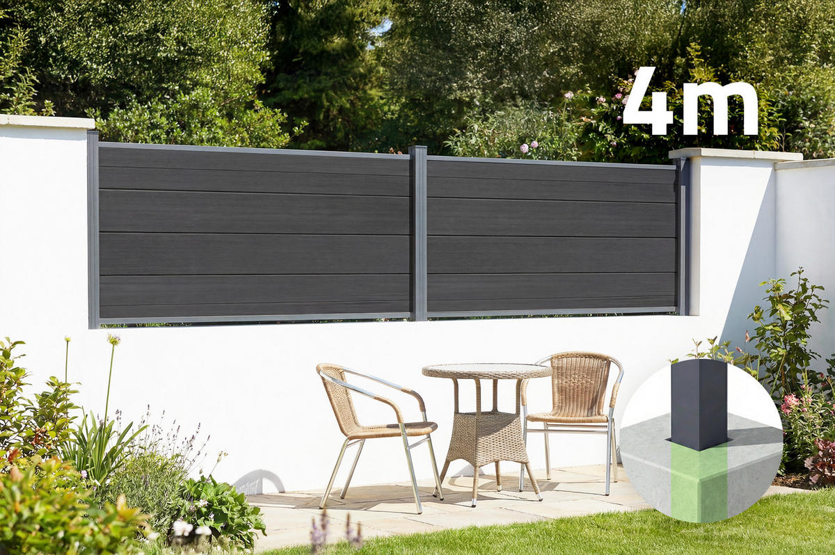 VERBUNDZAUN 4 m STOCKHORN H.90 cm zum Einbetonieren, grau - Grau, Holzwerkstoff (200/90cm) - Casanoov