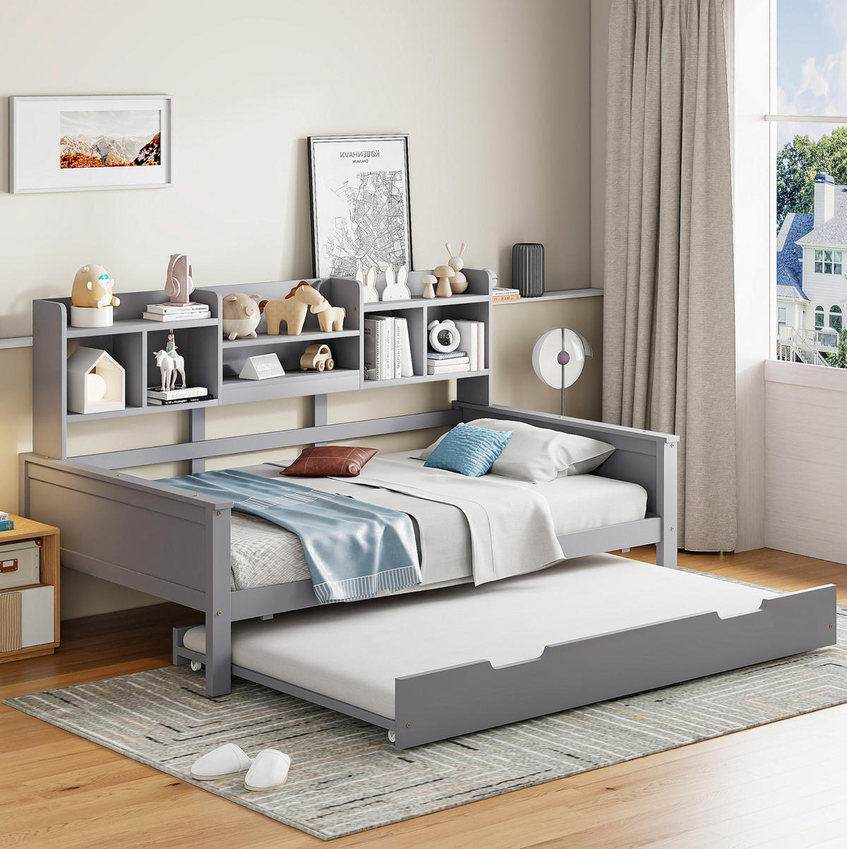 BETT 90/200 cm Grau aus Kiefernholz mit Bett und Stauraum - Grau, Holz (90/200cm) - OKMYHOME