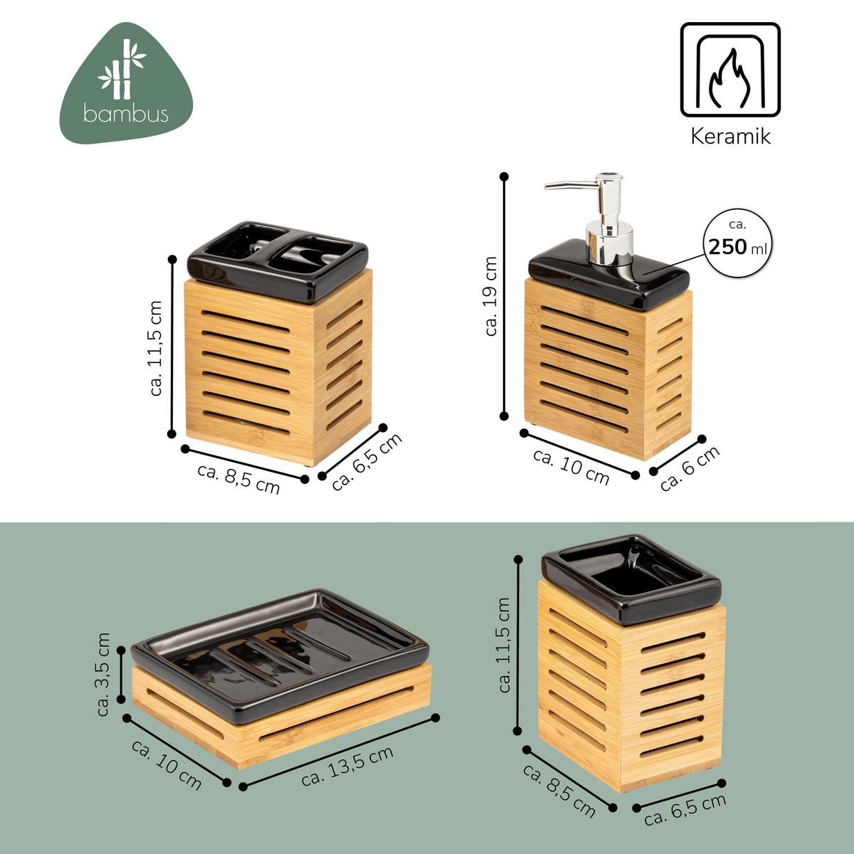 BADEZIMMER-SET, schwarz - Schwarz, Keramik (6.7/11.5/8.5cm) - bremermann