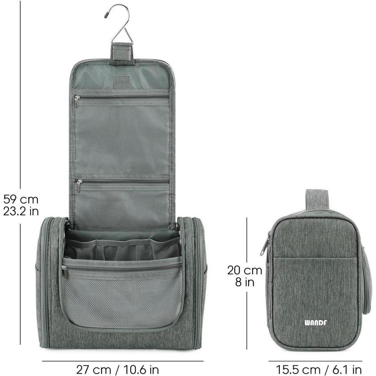 KULTURTASCHE zum Aufhängen Grau 27 x 15,5 x 59 cm - Grau, Textil (5/2/5cm)