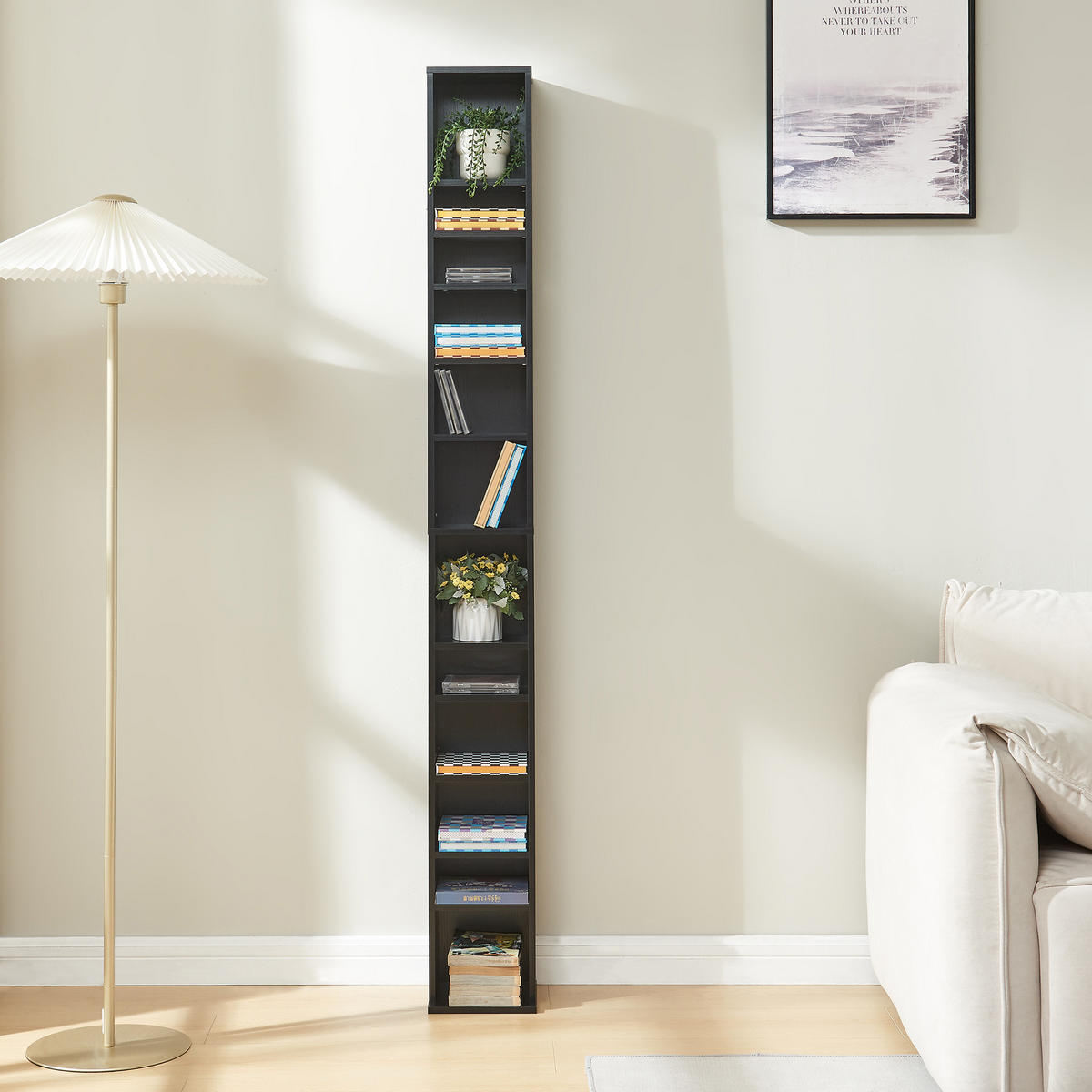 REGÁL NA CD Høyset - černá, kompozitní dřevo (20/175/20cm) - [en.casa]