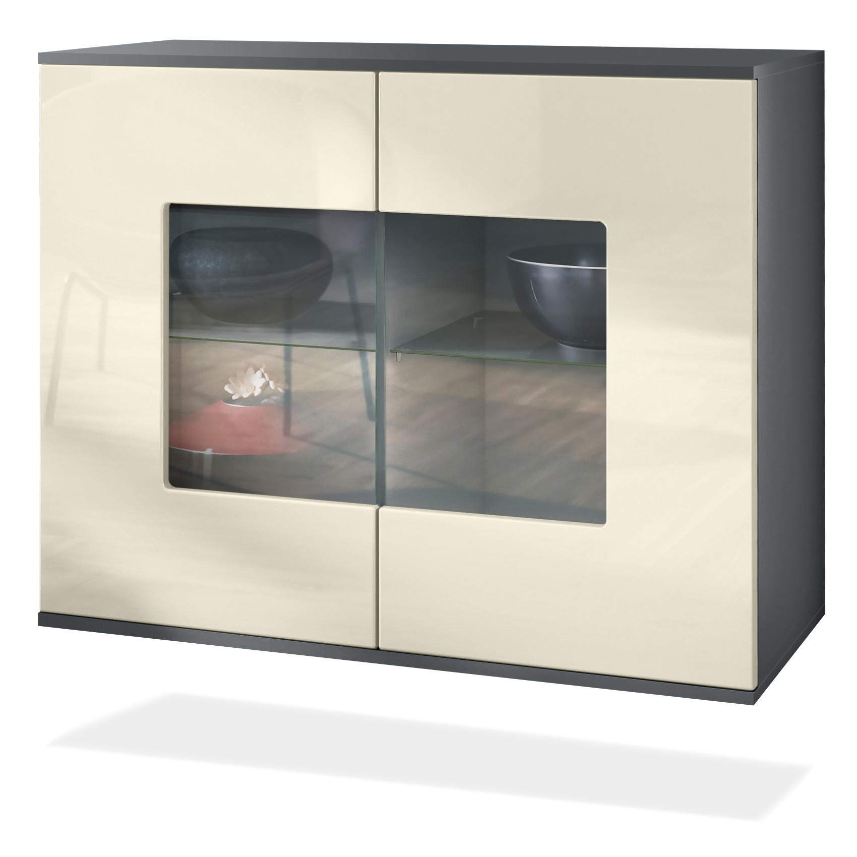 KOMMODE Grömitz Creme Hochglanz - Creme, Holzwerkstoff (92.5/73.5/35cm) - Vladon
