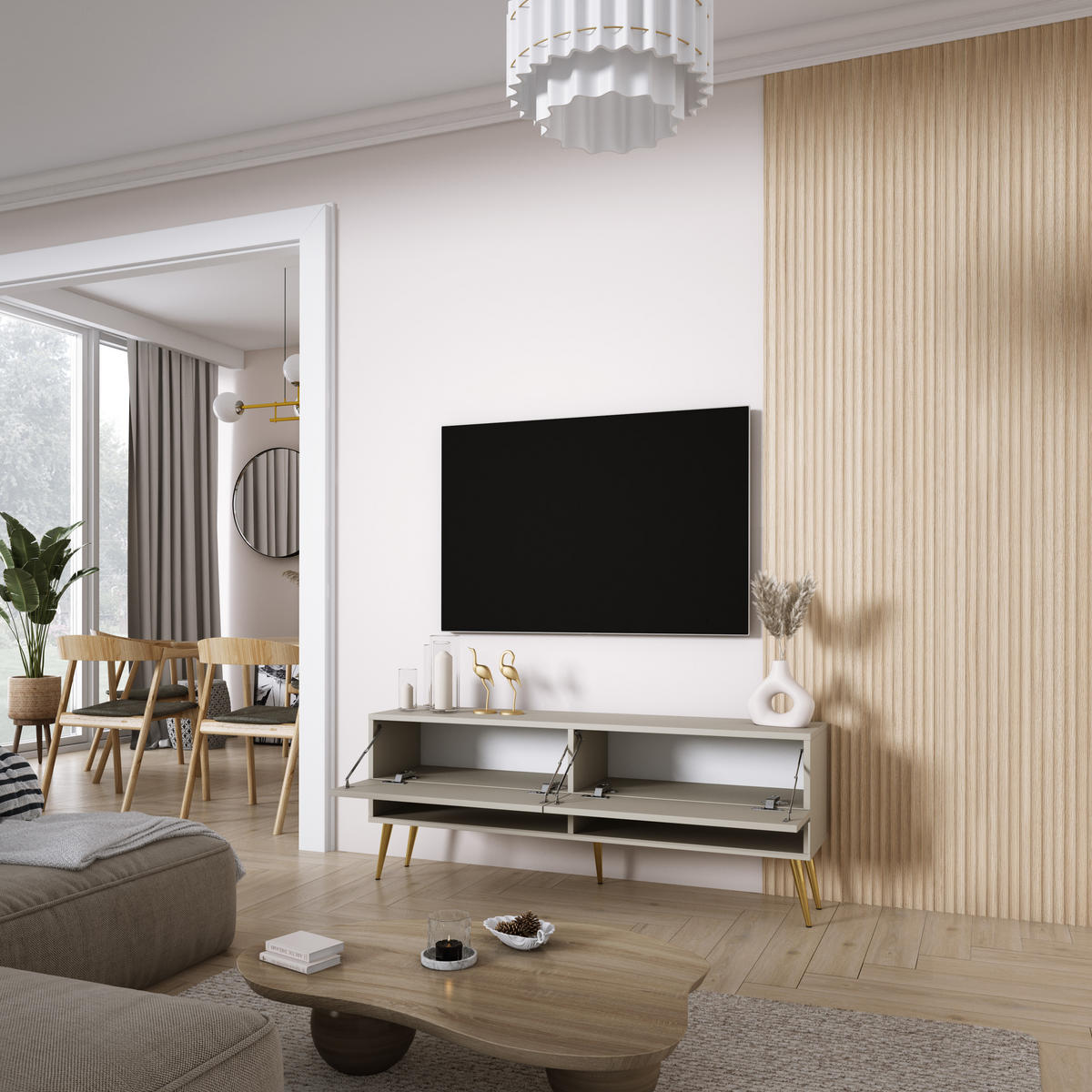 TV-LOWBOARD 140 cm Mattschwarz, schwarze schräge Beine, 140 × 32 × 52 cm - Schwarz, Holzwerkstoff (140/52/32cm) - 3XE LIVING