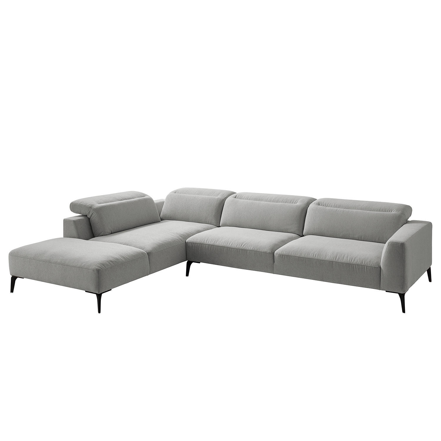 ECKSOFA mit Ottomane - Hellgrau/Schwarz, Textil/Metall (325/238cm) - home24