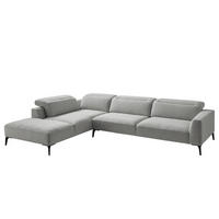 ECKSOFA mit Ottomane - Hellgrau/Schwarz, Textil/Metall (325/238cm) - home24
