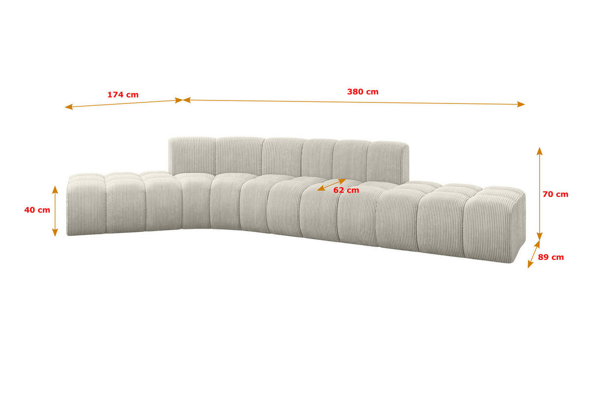 ECKSOFA modulares Sofa Solven-L1 - 380x174x70 cm Creme - Hellgrau/Creme, Holzwerkstoff/Textil (380/174cm) - ALTDECOR