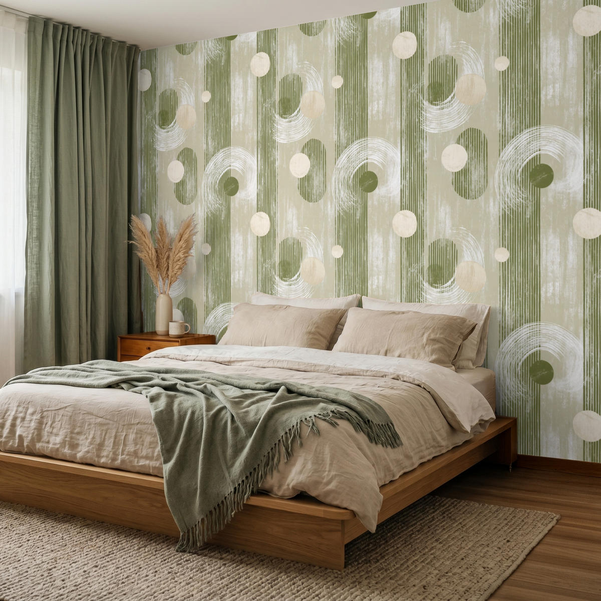 TAPETE - Künstlerisch - Modern - Grün - 280x200 cm - Olivgrün, Papier (280/200cm) - OnlyWow